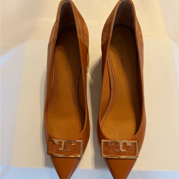 Tory Burch Gigi 55mm Pointy Toe Pump Calf Leather Silk Suede Size 7 - Picture 4 of 12